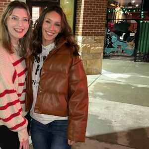 Brown fake-leather puffer jacket